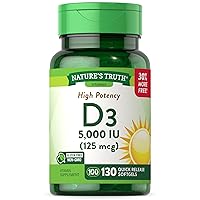 Vitamin D3 5000 IU Softgels 130 Count | High Potency Vitamin D | Non-GMO, Gluten Free