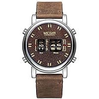 MEGIR Fashion Roller Dial Quartz Watch Men 3 Bar Waterproof Military Sport Digital Dress Wristwatch with Stainless Steel Mesh Strap