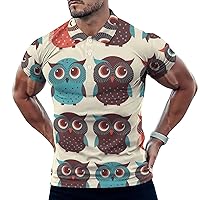 Cute Owl Pattern Men's Golf Polo-Shirt Short Sleeve Jersey Tees Casual Tennis Tops M