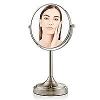 OVENTE 7'' Tabletop Makeup Mirror - 1X/ 7X Magnification, Rotating 360-Degree, Double-Sided, Free-Standing Vanity Décor, Perfect for Dresser, Bedroom, Office & Bath, Nickel Brushed MNLCT70BR1X7X