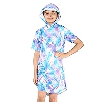 Girls Tie Dye Long T-Shirt Dress Short Sleeve Summer Beach Hoodie Bodycon Midi Swing Dresses Multicoloured Fancy Hooded Tee