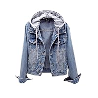 SNKSDGM Mid Weight Womens Jacket Jean Jacket for Women Retro Casual Hooded Button Down Long Pullover Jacket Fleece
