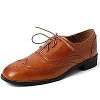 Low Heel Oxford Shoes for Women Lace Up Pumps Square Toe Flats Wingtip Saddle Shoes