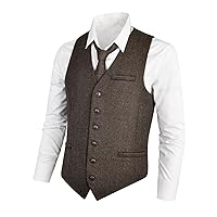 VOBOOM Men's Slim Fit Herringbone Tweed Suits Vest Premium Wool Blend Waistcoat