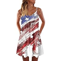 Midi Dresses for Women 2024 Casual with Sleeves Summer Beach Vacation,Independence Day for Women's 4 of July Pr