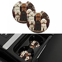 Poodles Dogs Car Cup Holder Coasters 2 Pack Absorbent Car Coaster Universal Auto Insert Coaster Silicone Anti Slip Cup Mat Auto Accessories for Women Men