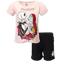 Disney Nightmare Before Christmas Sally Girls Knotted Graphic T-Shirt French Terry Shorts Set Toddler to Big Kid