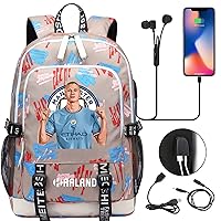 Erling Haaland Bagpack with Zipper Multifunction Daily Backpack-Lightweight USB Daypack for Travel