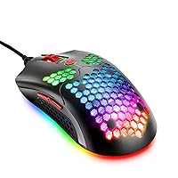 FELICON Wired Lightweight Gaming Mouse,PAW3325 12000DPI Mice11 RGB Backlit Mice with 7 Buttons Programmable Driver,Ultralight Honeycomb Shell Ultraweave Cable Mouse for PC Gamers (Black red)