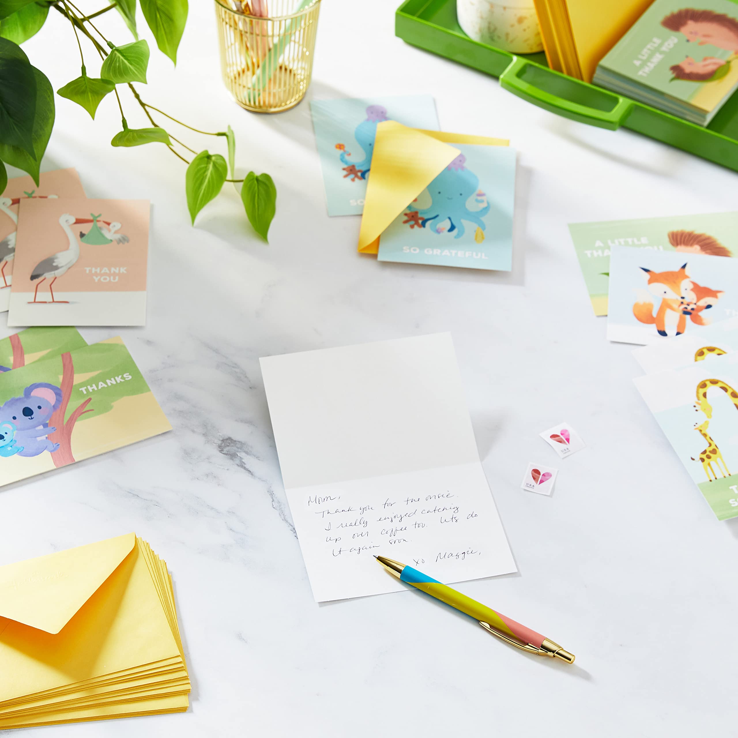 Hallmark Baby Shower Thank You Cards Assortment, Baby Animals (48 Cards and Envelopes—Stork, Giraffes, Koalas, Octopus, Fox, Hedgehogs)