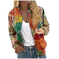 Womens Bomber Jackets Lightweight Full Zip Up Cropped Coats Fashion Windbreaker Outerwear Casual Quilted Jacket