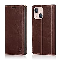 Belemay Case Compatible with iPhone 15 Wallet Case-Genuine Leather-RFID Blocking Card Holders-Shockproof TPU Shell-Kickstand-Durable Flip Cover-Book Folding Phone Case Women Men (6.1-inch) Brown