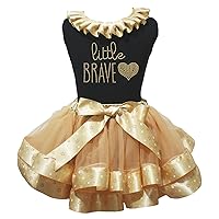 Petitebella Little Brave Heart Black Shirt Gold Stars Petal Skirt Set Nb-8y