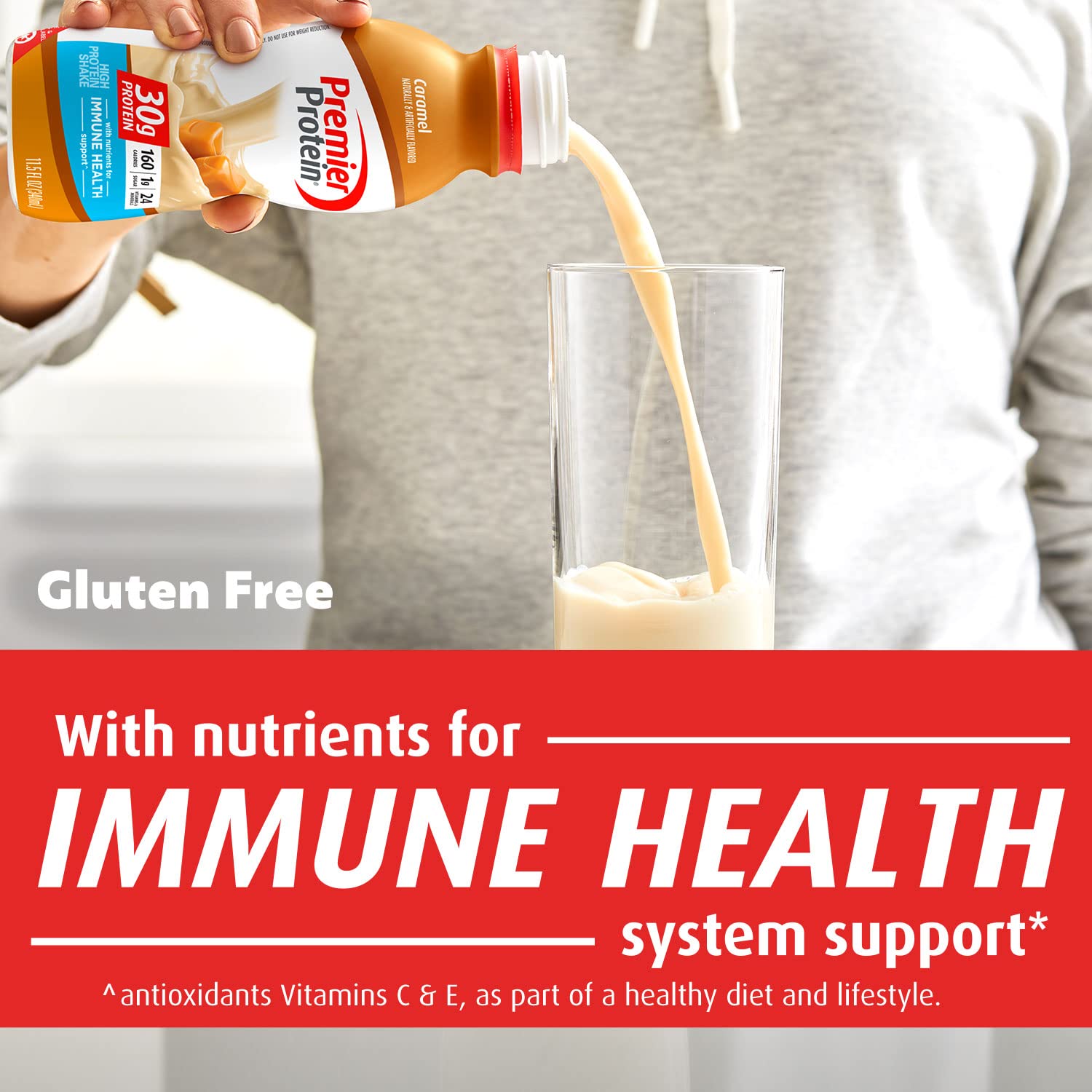 Premier Protein Shake, Caramel, 30g Protein, 1g Sugar, 24 Vitamins & Minerals, Nutrients to Support Immune Health 11.5 fl oz (12 Pack)