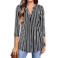 Bulotus Women's 3/4 Sleeve Tunic Shirts Business Casual Blouses V Neck Work Tops