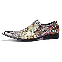 Mens Slip On Dress Loafers Multicolor Formal Oiled Poured Painting Casual Smoking Breathable Tuxedo Metal Pointed Tip for Party Wedding Shoes
