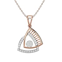 Certified 14K Gold Joint Triangle Pendant in Round Natural Diamond (0.48 ct) with White/Yellow/Rose Gold Chain Promise Necklace for Women