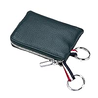 Soft Leather Coin Purse for Men Dual Keyrings Change Pouch Mini Zipper Closure Wallet (Green)