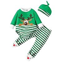 Boys Full Outfits Toddler Infant Boys Girls Christmas Stripe Deer Top Pants Hat Set Outfits Clothes