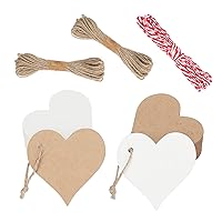 G2PLUS 200PCS Kraft Paper Gift Tags with String, Heart Shaped Gift Tags, Blank Heart Hang Tags, Heart Wedding Favor Tags for DIY Crafts, Valentine's, Mother's Day Gift Wrapping (2.36''X2.36'')