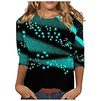 Womens Tops Trendy,Plus Size Tops for Women Womens 3/4 Sleeve Tops Crew Neck Vintage Print Graphic Shirt