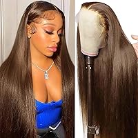 Chocolate Brown Lace Front Wig Straight Lace Front Wigs Human Hair 28inch 13X4 Lace Frontal Wigs Human Hair Wig for Women with Baby Hair Chocolate Brown Wig 180% Density 28Inch