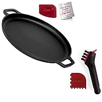 Cuisinel Cast Iron Pizza Pan/Round Griddle + Cleaning Brush Scrubber - 13.5