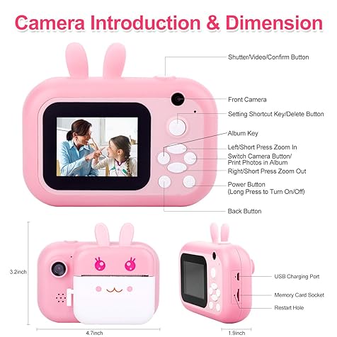 Instant Camera for Kids Digital Camera for Girls Toddler Camera with Print Paper, 40MP Kids Video Camera Child Selfie Camera Toy Camera Kids Camcorder 2.4 Inch Screen and 32GB TF Card
