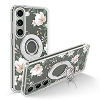 GVIEWIN Bundle - Compatible with Samsung Galaxy S23 Plus Case (Magnolia/White) + Magnetic Phone Ring Holder (Silver)
