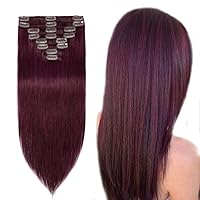 MY-LADY Clip In Hair Extensions 100% Real Human Hair 13 Inch 8pcs Remy Real Hair Extension Clip ins #99J Burgundy Wine Red 80g Real Full Head Soft Natural Extension