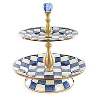 MACKENZIE-CHILDS Royal Check Enamel Two-Tier Sweet Stand, Two-Tiered Serving Tray for Dessert