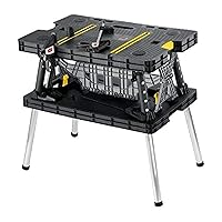 Keter Portable Folding Work Table Tool Storage Stand Workbench with 12 Inch Wood Clamps for Saws, Home Improvement, and Construction