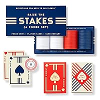 Brass Monkey Raise The Stakes – Classic Poker Starter Game Set with 100 Poker Chips Dealer Marker and Designed Deck of Cards, Suitable for 2+ Players, Great for Beginners!