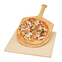 Pizza Stone and Peel Set for Oven and Grill - 12x15 Inch Rectangular Baking Stone with Bamboo Peel, Perfect for Crisp Crust Pizza, Breads, Cheese, and More