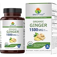 Brieofood Organic Ginger 1500mg, 45 Servings, Vegetarian, Gluten Free, 90 Vegetarian Tablets