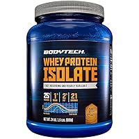 BODYTECH Whey Protein Isolate Powder with 25 Grams of Protein per Serving, BCAA's Ideal for Post Workout Muscle Building and Growth, Contains Milk and Soy, Peanut Butter (1.5 Pound)