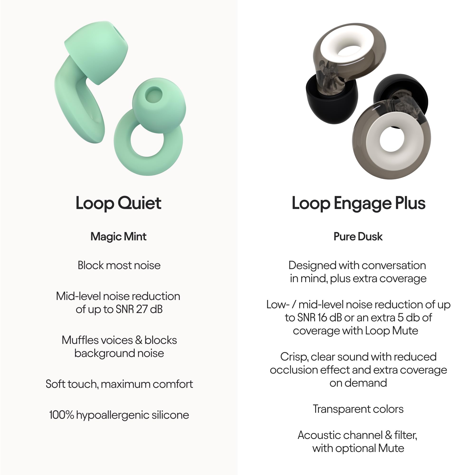 Loop Earplugs Everyday Plus Bundle (2-Pack) – Loop Quiet + Loop Engage Plus | Reusable Ear Plugs for Sleep, Focus, Noise Sensitivity, Socializing & More | 27 dB/16 dB Noise Reduction