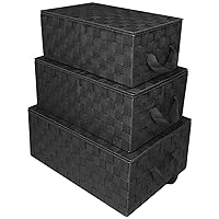 Sorbus Set of 3 Storage Baskets for Organizing with Lid, Mesh Hand-Woven Design, Linen Closet Organizers and Storage, Organizer Storage Baskets for Shelves, Variety Pack Organizers and Storage (Black)