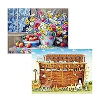 Two Plastic Jigsaw Puzzles Bundle - 1200 Piece - Barbara Mock - from a Country Garden and 1200 Piece - Smart - Norah's Castle - [H2851+H2875]