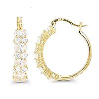 Sterling Silver Yellow Alternating Oval & Round Cubic Zirconia Hoop Earring