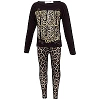 a2z4kids New Girls YEAH YEAH Print Party Fashion Top T Shirt & Leopard Legging Set 7-13