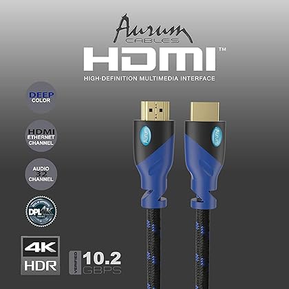 Aurum Ultra Series High Speed HDMI Cable with Ethernet - Braided 50 Ft HDMI Cable Extender Supports 3D and Audio Return Channel up to 4K Resolution - Compatible with TV, PC, Laptops, PS3-1 Pack