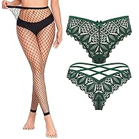 Avidlove Fishnet Stockings Footless and Lace Cheeky Panties(Black and Green, L)