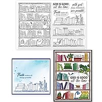 GLOBLELAND Bible Bookshelf Reading Plan Transparent Clear Stamps Bookrack and Potting Embossing Stamp Sheets Silicone Clear Stamps Seal for DIY Scrapbooking and Card Making Paper Craft Decor