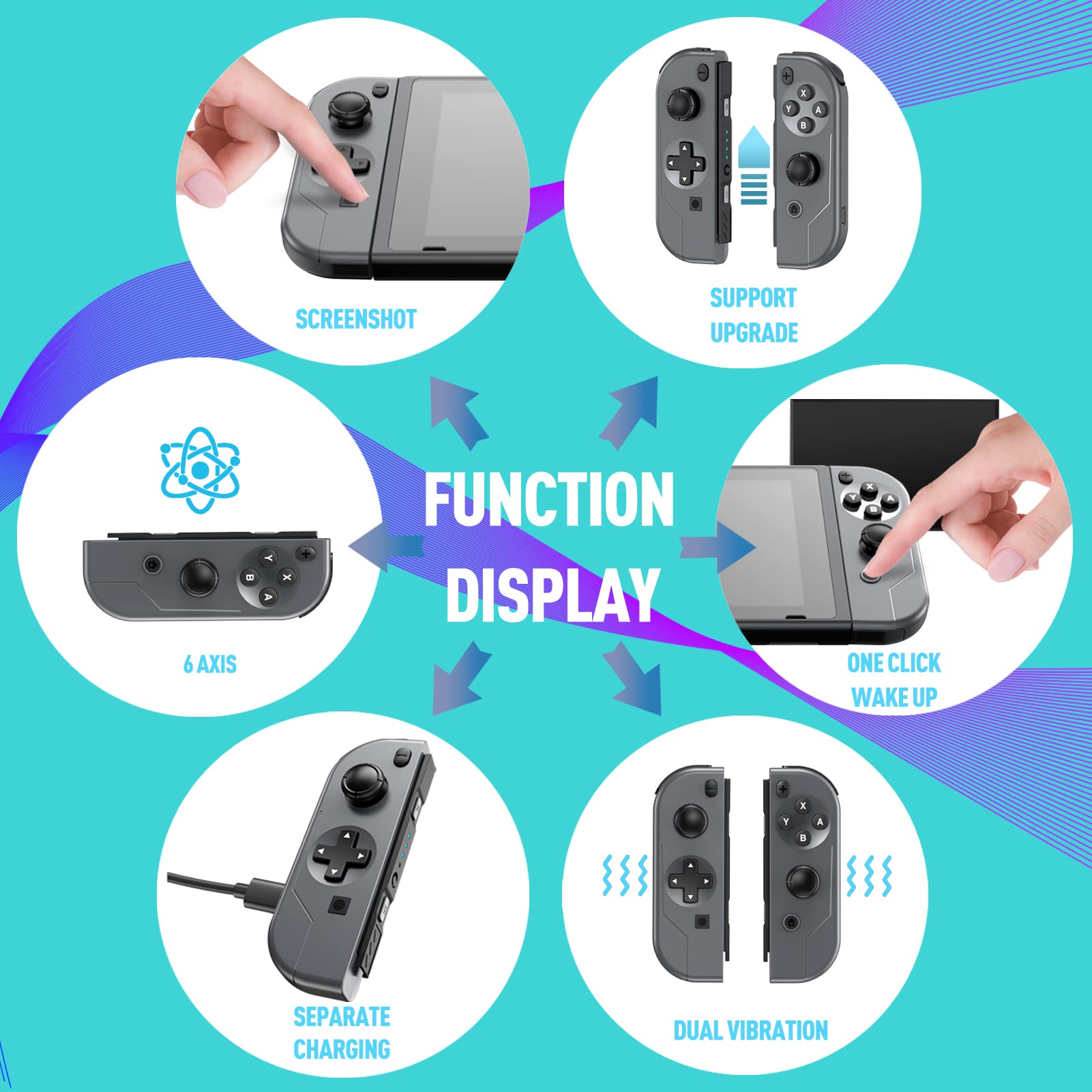 YCCTEAM Wireless Joypad Controller Compatible with Switch, Replacement for Switch Joy Con, Wireless Left and Right Controllers Support Motion Control/Dual Vibration