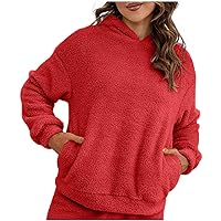 2023 Basic Women Long Sleeve Sherpa Pullover Hooded Fuzzy Fleece Winter Sweatshirt Casual Fuzzy Hoodies With Pockets
