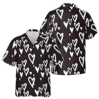 Cute Black and White Heart Hawaiian Shirt S-5XL, Valentine Gift Shirt, Couple Lover Shirt