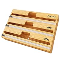 SpaceAid WrapNeat 3 in 1 Wrap Organizer with Cutter and Labels, Plastic Wrap, Aluminum Foil and Wax Bamboo Dispenser for Kitchen Storage Organization Holder for 12