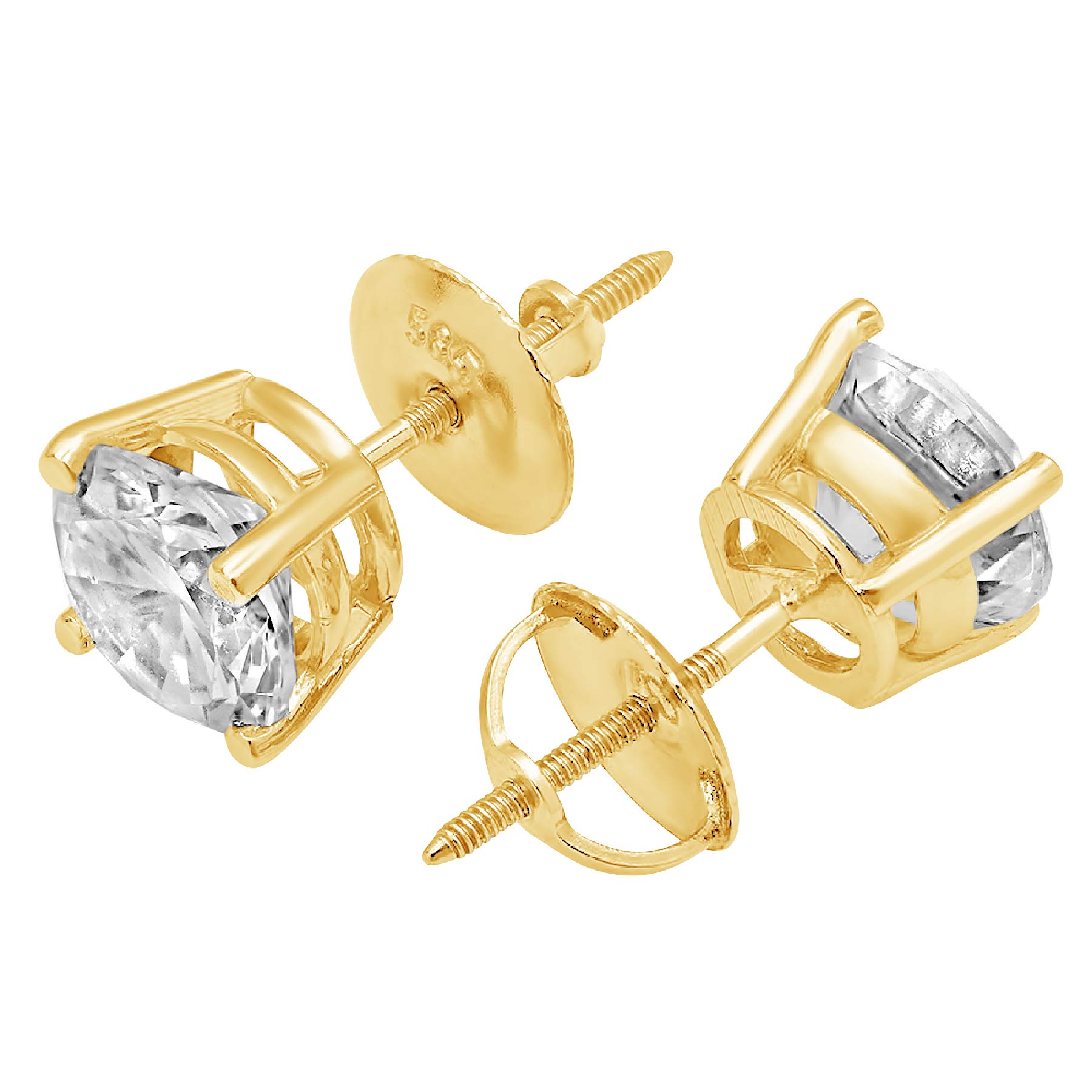 Clara Pucci 2.0 ct Brilliant Round Cut Solitaire Studs with Clear Moissanite - VVS1 and Color D Crystal Stone 14K Yellow Gold Pair of Stud Earrings Screw Back