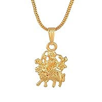 Gold Plated Classic Design Godess Maa Durga Sherawali MATA Rani God Religious Chain Pendant Locket Necklace Spiritual Jewellery for Men/Women By Indian Collectible